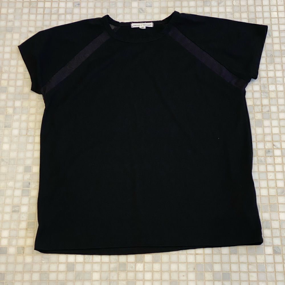Threads 4 Thoughts Girls Black T-Shirt with Mesh Detail